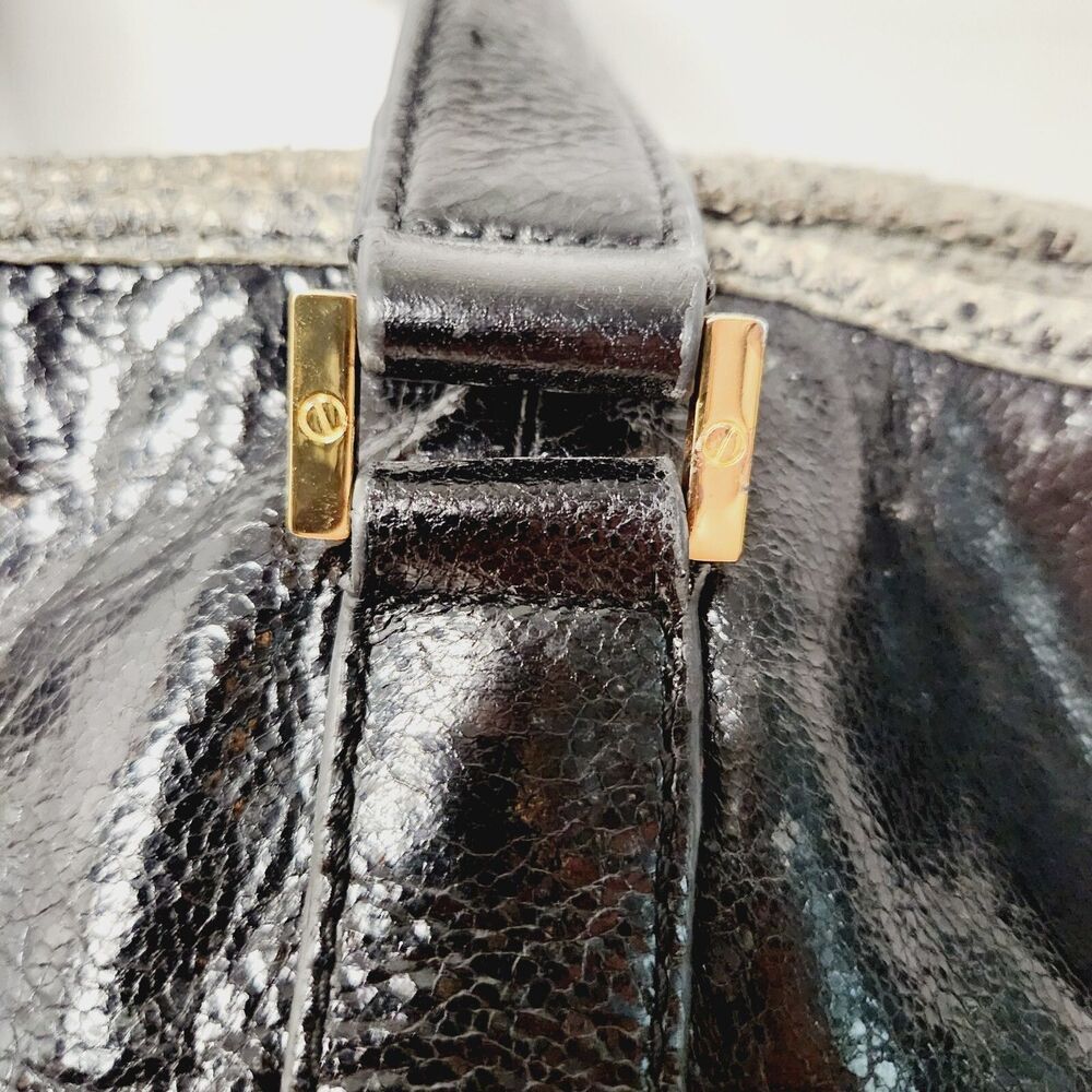 Tory Burch Black Patent Leather Snakeskin Trim Gold Hardware Shoulder Bag Tote - Picture 7 of 16